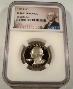 1986-S NGC PF70UCAM WASHINGTON QUARTER PROOF ULTRA CAMEO 25c PR 70 DC - Picture 1 of 4