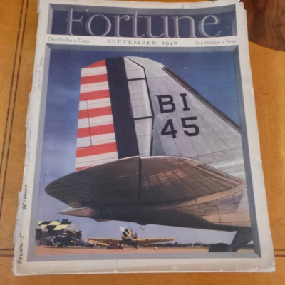 Fortune Magazine Sept 1940 w War Board Insert; HOJO Restaurant; Pilots; Atlas VG - Image 1 of 4