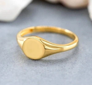 14K Solid Gold Signet Ring, Round Signet Ring, Personalized Ring - Picture 1 of 10