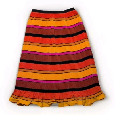 J Crew  Skirt Sz 8 Orange Pink Black Pleated Midi Fit Flare Chiffon Fall Autumn - Image 1 of 3