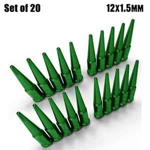 20pc 4.5" Spike Lug Nuts 12x1.5 fit Accord Civic Genesis CX-5 Lancer GREEN 5GR4 - Picture 1 of 10
