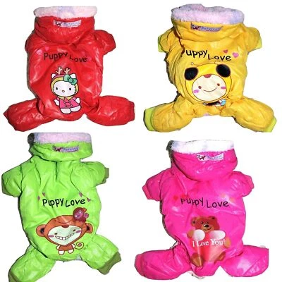 Dog SUPER Warm Fur Winter Coat Overall SNOWSUIT Jumpsuit Hoodie For SMALL Pet - Image 1 of 4