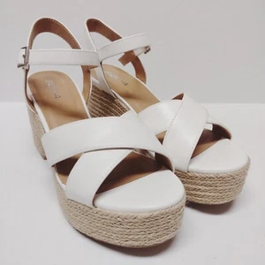 Soda Knöchelriemen Espadrille offene Zehenpartie Keilabsatz Plateau Sandale Gr. 10 Standard - Bild 1 von 7