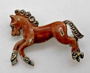 Vintage Enamel Silver Metal Rhinestone Diamante Pony Horse Brooch/Pin - Picture 1 of 8