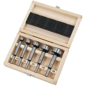 NEW 5 Pc FORSTNER Flat Bottom Blind Hole DRILL BIT SET + BOX 15, 20, 25, 30 35mm - Picture 1 of 3