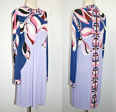 EMILIO PUCCI Heliconia Print Long Sleeve Dress in NAVY  sz US M / IT 44  $1225 - Image 1 of 4