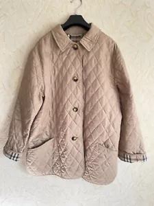 Burberry Womens Beige Diamond Quilted Jacket Button-Front Nova Check Size L - Picture 1 of 17