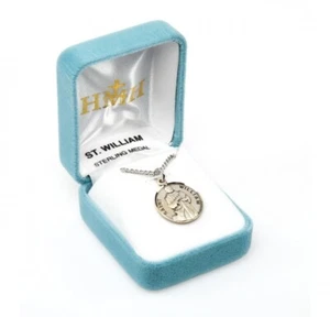 St. William Sterling Silver Round 0.9" Medal, Gift Box, 20" Chain, US Made - Picture 1 of 4
