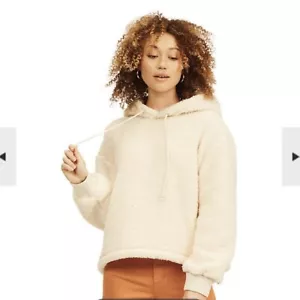BILLABONG Still Cozy Faux Shearling Hoodie Sweater, Cream XL NWT - Picture 1 of 12