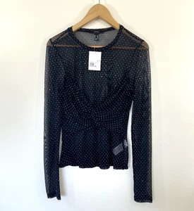 Forever 21 Damen transparentes gedrehtes Netz Strass Top Größe XL schwarz Clubwear neu mit Etikett - Bild 1 von 7