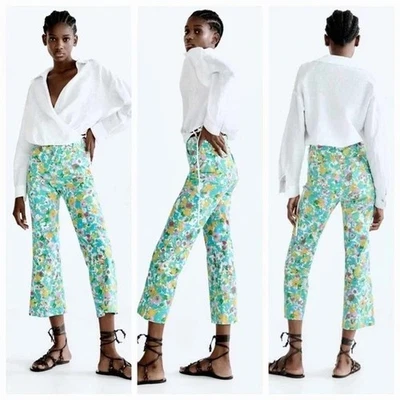Pantalón Zara Mezcla Lino Acampanado Estampado Pastel Multi Floral Mujer Talla 4 eu36 Nuevo Foto 1 de 4