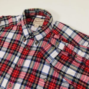 Woolrich Long Sleeve Button Down Flannel Shirt Men Size XL Red Plaid 100% Cotton - Picture 1 of 7