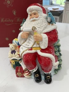 WATERFORD HOLIDAY HEIRLOOM HAND PAINTED COOKIE JAR SANTA WITH LIST, & BOX - Picture 1 of 10
