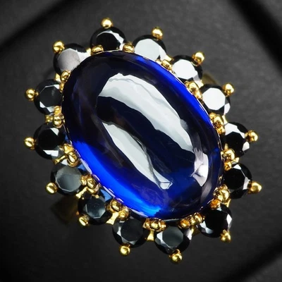 Anelli fatti a mano in argento sterling 925 cabochon zaffiro blu reale misura 6 - Immagine 1 di 4