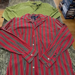2 Tommy Hilfiger medium men’s long sleeve button up shirt striped green, red - Picture 1 of 10