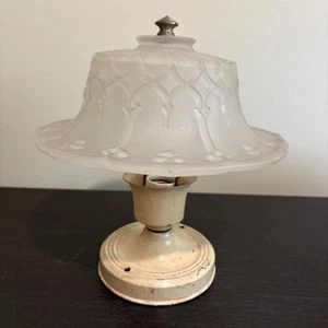 MCM Art Deco Vintage 1940's? Heavy Pressed Glass Ceiling Light Fixture W/Shade - Picture 1 of 15