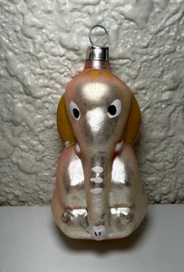 Vintage Blown Glass Pink Elephant Ornament 3.5" West Germany Hand Painted EUC - Picture 1 of 7