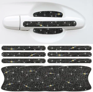 10PCS Car Door Handle Bling Rhinestones Stickers Universal Auto Black - Foto 1 di 8