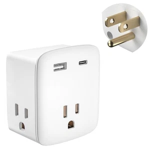 Grounded Adapter Wall Plug, 3-Outlet USB-C USB-A Multi Plug for Home & Travel - Picture 1 of 6