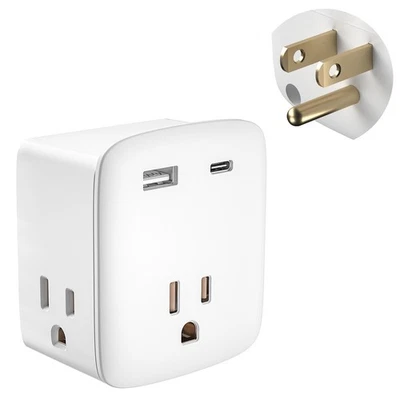 Grounded Adapter Wall Plug, 3-Outlet USB-C USB-A Multi Plug for Home & Travel - Image 1 of 4