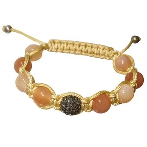 0.92ct Treated Diamond Macrame Beads Ball Bracelet 925 Starling Silver - Picture 1 of 4