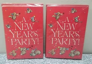 Vintage 2 Packs NEW YEAR’S PARTY INVITATIONS Gibson Greeting Cards Animals NOS - Picture 1 of 4