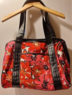 Modella large red/pink floral cosmetic makeup case carry all, travel roomy - Image 1 of 4