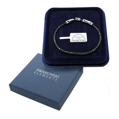 Bracciale Tennis Nero Swarovski Elements Cristalli Originali 3mm in Acciaio - Immagine 1 di 3