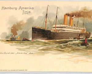 GERMANY MARITIME ADVERT Postcard *HAMBURG AMERIKA LINIE* Chromo' SHIPS PF85 - Picture 1 of 12