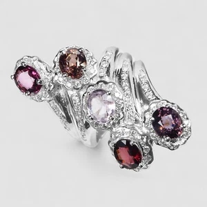 BURMA! MULTICOLOR SPINEL 925 STERLING SILVER WHITE GOLD PLATED RINGS SIZE 6.75 - Picture 1 of 8