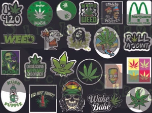 22 individual weed theme 420 Weed Buds Stoned Joint MJ Kush Sticker C X 4 Pack - Bild 1 von 4
