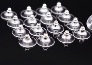 10 Pairs Large Comfort Earring Backs Silver Plated with Plastic Discs