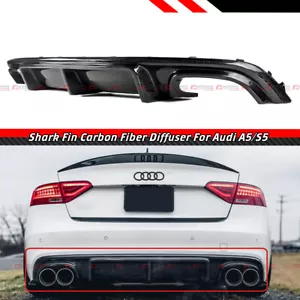 FOR 12-17 B8.5 AUDI S5 A5 SLINE SHARK FIN CARBON FIBER REAR BUMPER DIFFUSER LIP - Picture 1 of 5