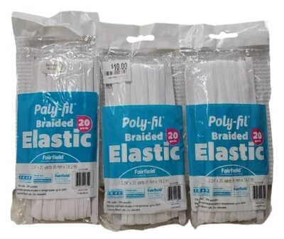 Poly-fil de Fairfield - Trenzado elástico - Blanco - 20 yardas 0,24" lote de 3 paquetes Foto 1 de 2