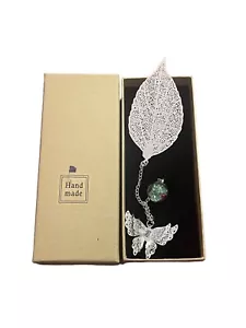 Silver Feather Metal Bookmark with Butterfly Pendant and Turquoise Beads FloweSG - Picture 1 of 1