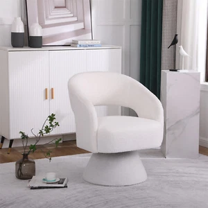 Swivel Accent Chair Armchair Single Sofa Barrel Chair for Living Room White - Picture 1 of 18