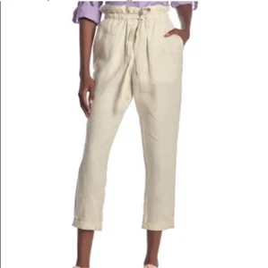 Donna Karan Womens Paperbag Waist Cuffed Linen Pants Morning Dew Medium NWT - Picture 1 of 11