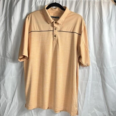 Pebble Beach Men's XL Dry-Luxe Performance Golf Polo, Orange w/ Grey Stripe - Image 1 of 4