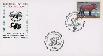 Caballo de especies en peligro de extinción Viena 216 FDC de las Naciones Unidas Foto 1 de 2