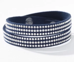 💎Touchstone Crystal Double Wrap Bracelet Navy Blue and Pearl New Condition - Picture 1 of 7