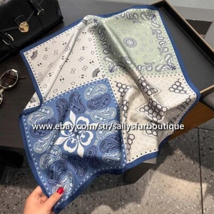 Sallys 100% Satin Silk Scarf Paisley Print Square Neck Hairband 21" Blue/Green - Picture 1 of 6
