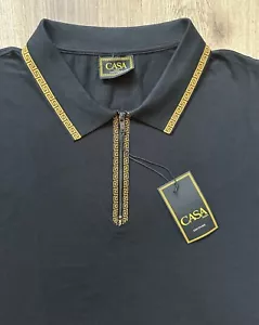 Casa Moda Men’s Polo Shirt Black Zip luxury Pattern Trim Short Sleeve Size XL - Picture 1 of 3