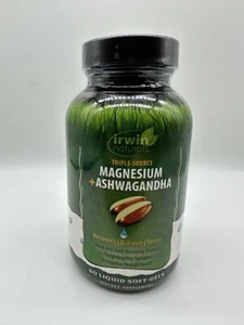 Irwin Naturals Triple Source Magnesium + Ashwagandha 60 Liquid Soft-Gels 8/2026 - Picture 1 of 3