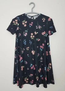 Asos Jerseykleid Gr. 34 XS Damen Kleid schwarz geblümt Shirtkleid Minikleid - Bild 1 von 13