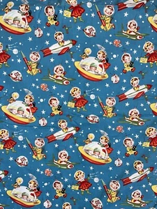 Vintage Unisex Baby Blanket Retro Space Ship Rockets 39”x39” - Picture 1 of 4