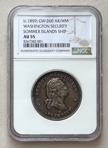 (c. 1859) US Sommer Islands Ship WASHINGTON SECURITY Token NGC AU55;W850 - Picture 1 of 4