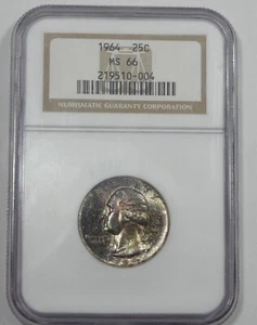 1964 Washington Quarter CERTIFIED NGC MS 66 Silver 25c - Picture 1 of 4