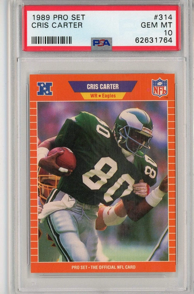 Tarjeta de fútbol americano de radiocontrol de novato Cris Carter #314 Pro Set 1989 graduada PSA 10 gemas como nueva Foto 1 de 2