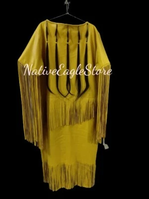 Vestido de novia para mujer de cuero dorado tostado con flecos largos Powwow Regalia LWD32 Foto 1 de 3