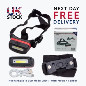 Head Torch Rechargeable with Motion Sensor 300 Lumen Super Bright COB - Foto 1 di 14